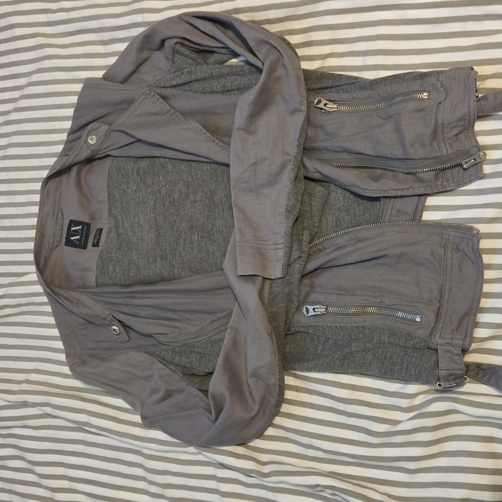 Armani Gray Lightweight Thin Zip Up Shirt Jacket Size Small Petite